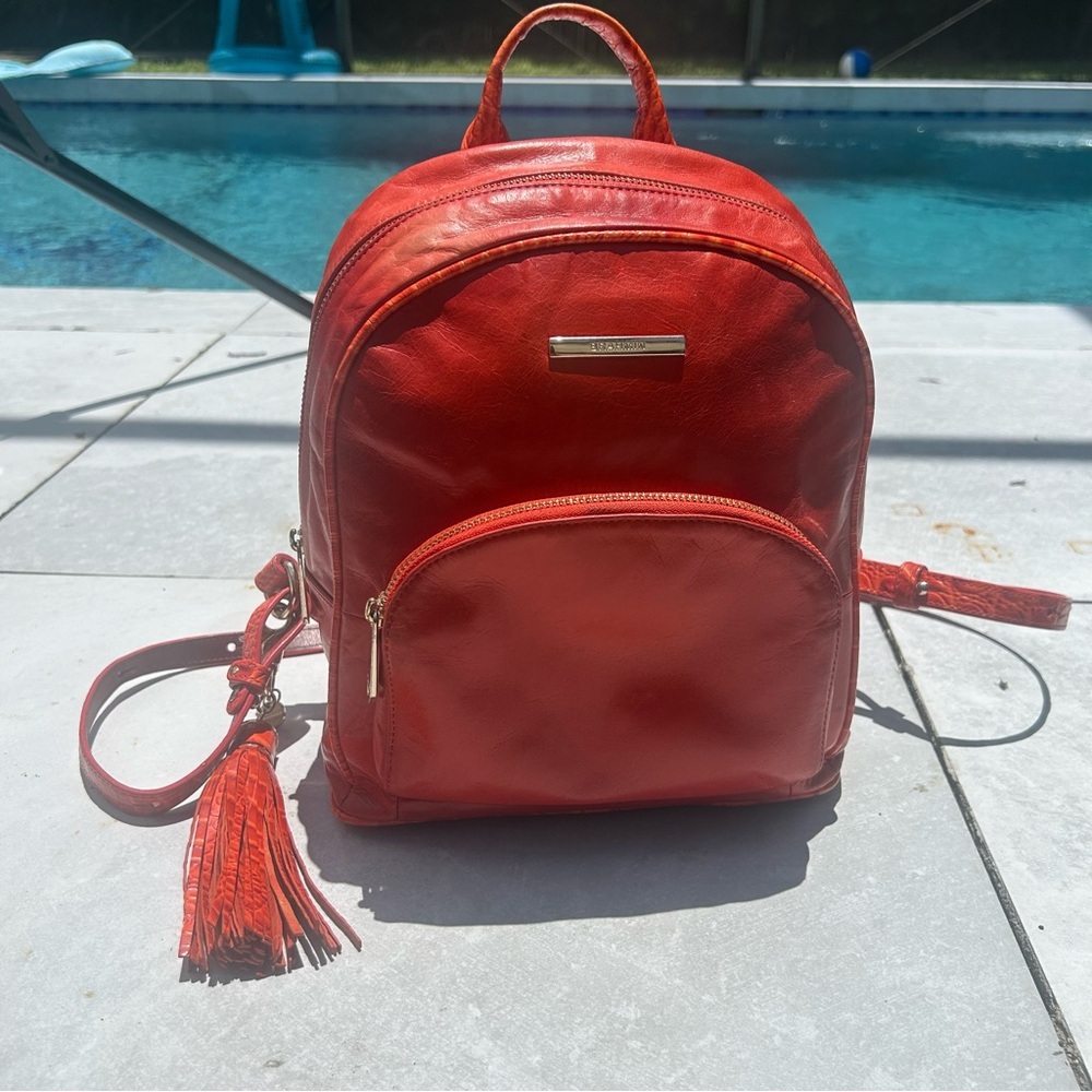 Brahmin fiery Red orange croc embossed backpack, wallet and tassel charm set - Picture 11 of 17